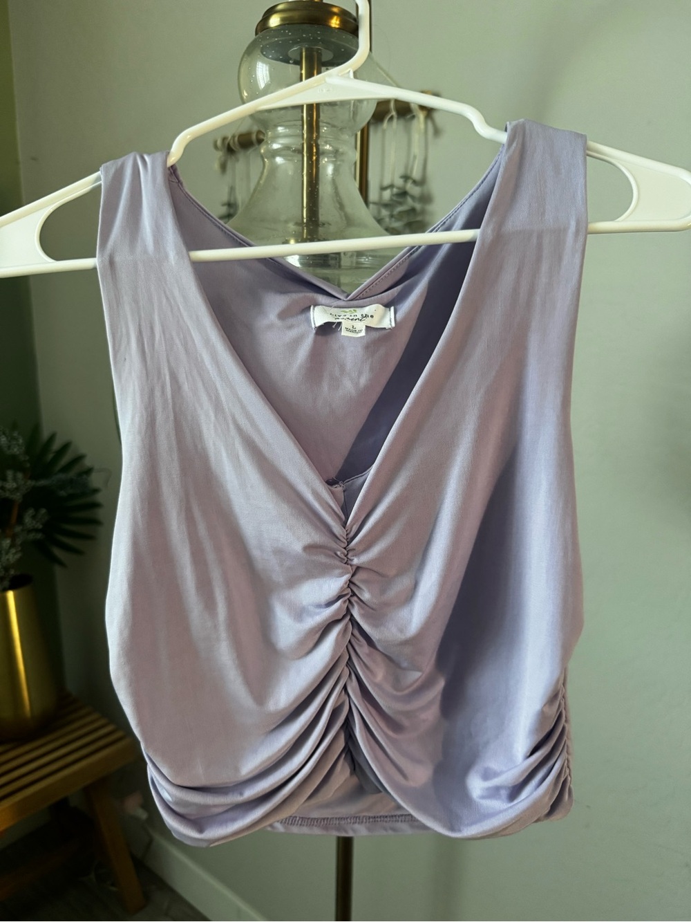 Ruched V-Neck Tank Top - Light Lavender